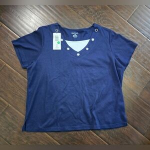 Bon Worth Womens Blue V Neck Casual Blouse Petite Medium